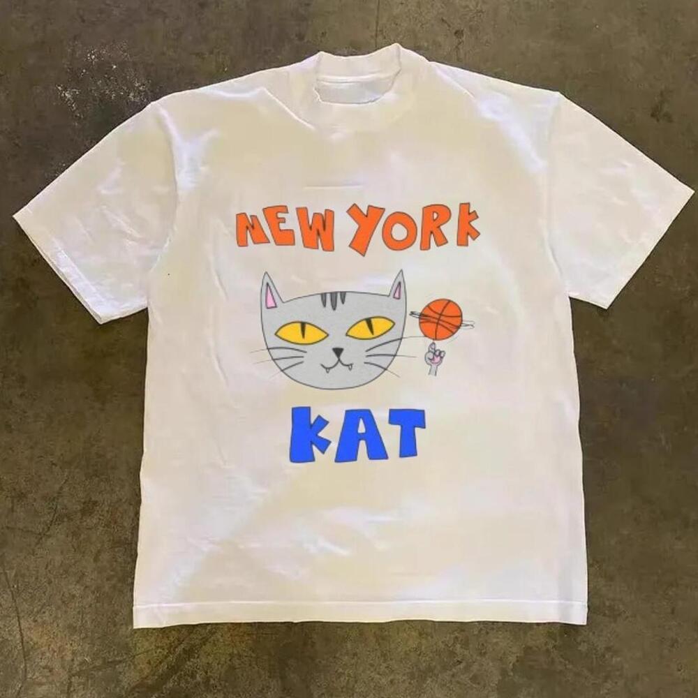 Gildan Men White T-Shirt, White  York Kat Graphic Tee